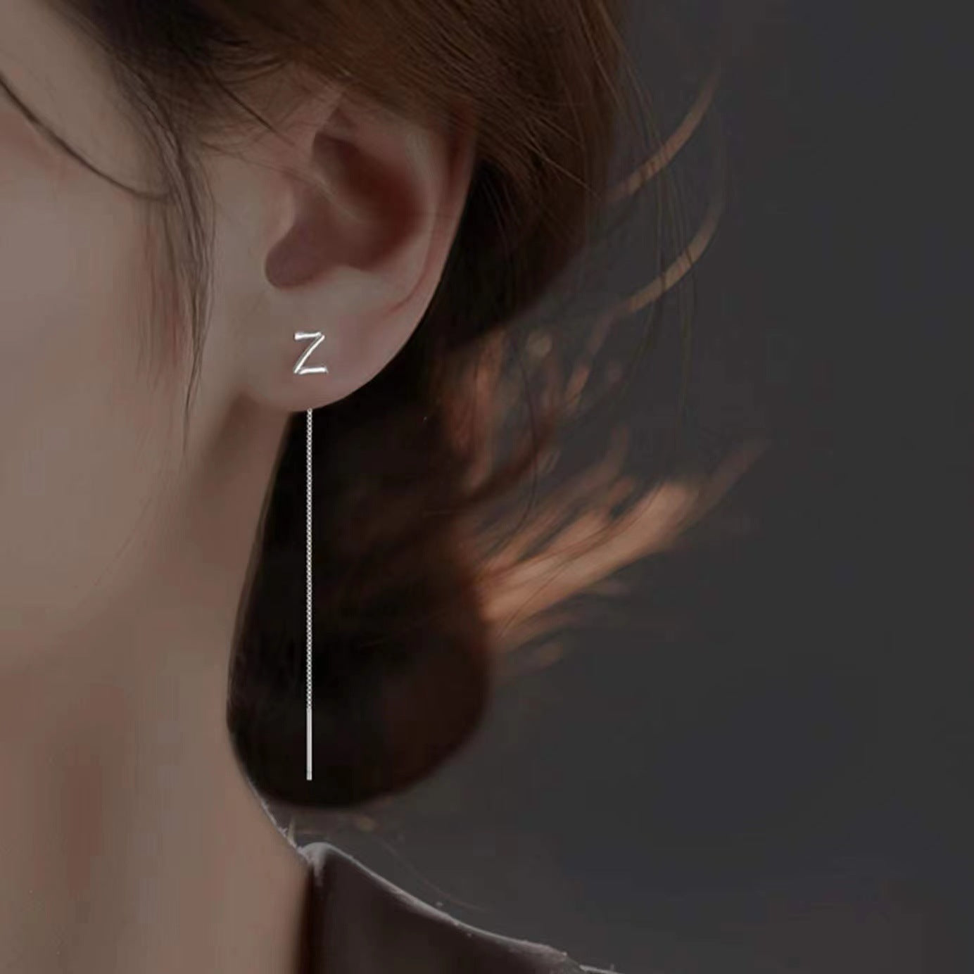 Sier English Letters Trendy Light Luxury High-grade Elegant Face Slimming Ear Line