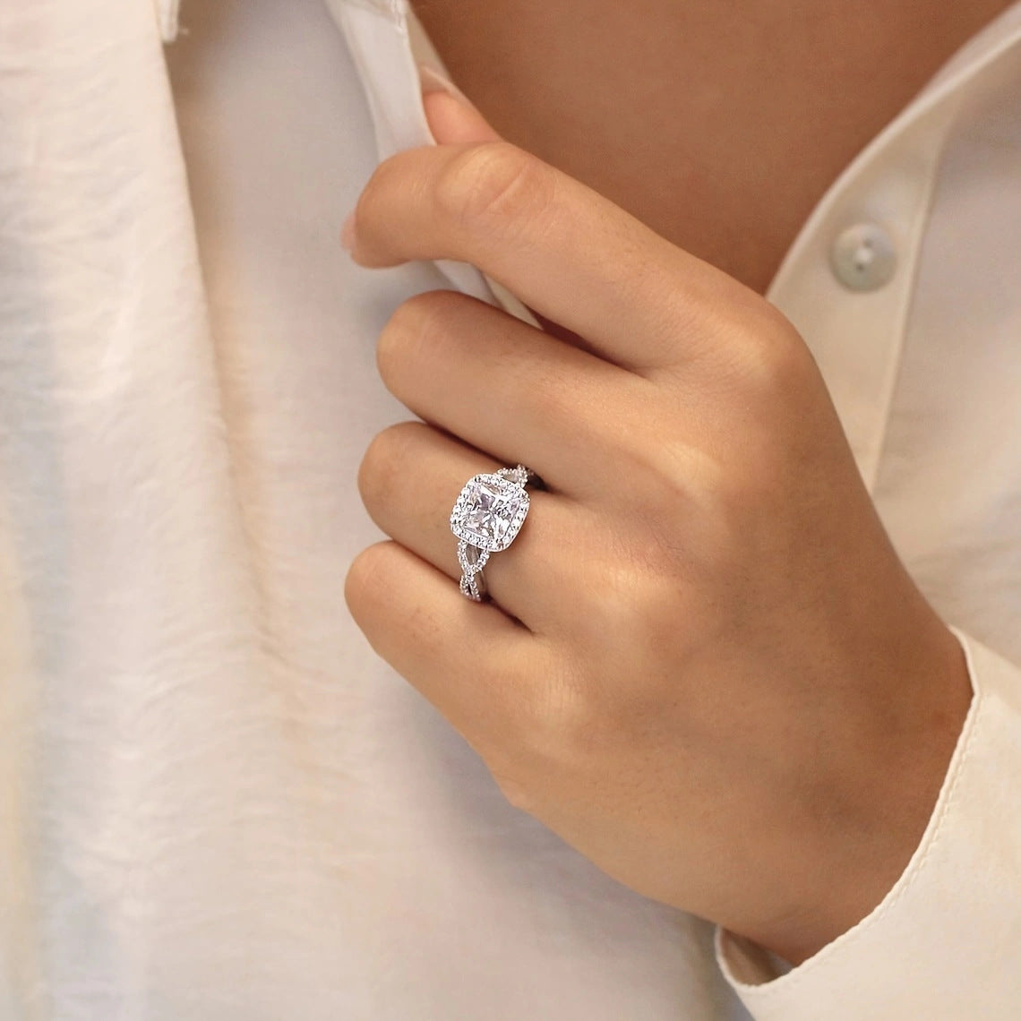 Women's Cross Square Zircon Engagement Wedding Ring
