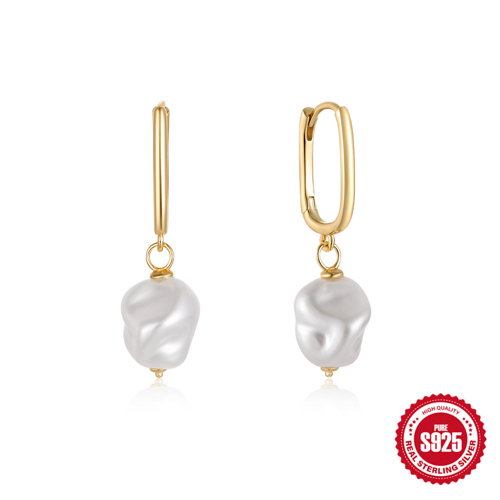 Women's Sterling Sier U-shaped Shaped Pearl Ear Earrings