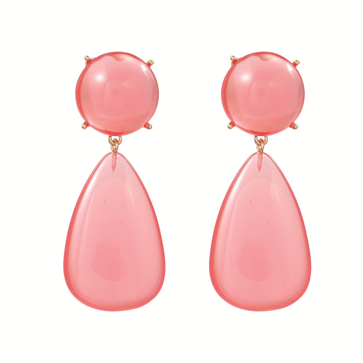 Retro Temperament Alloy Transparent Resin Geometric Round Drop-shaped Double Earrings