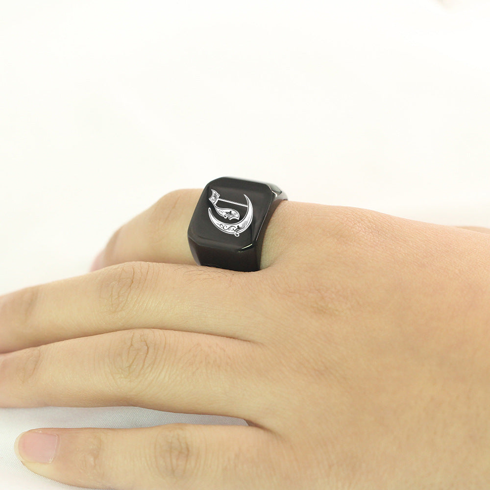 Men's Initial Letter Titanium Steel Retro Punk Rings