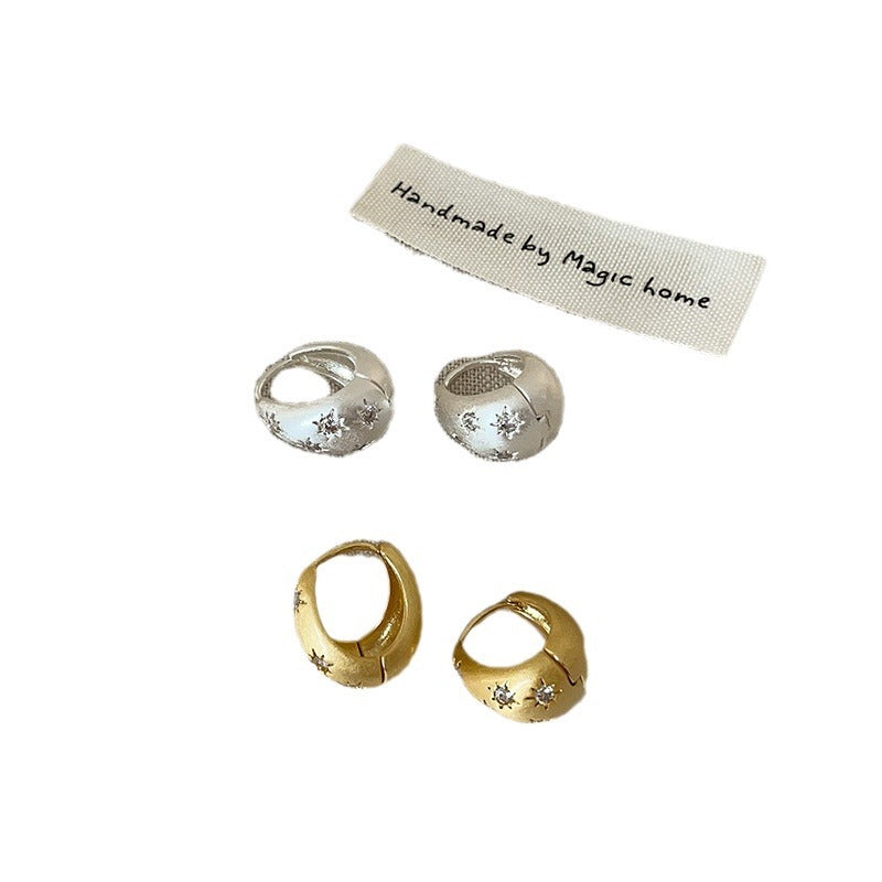 Women's High-grade Zircon Asterism Frosted Metal Ear Rings