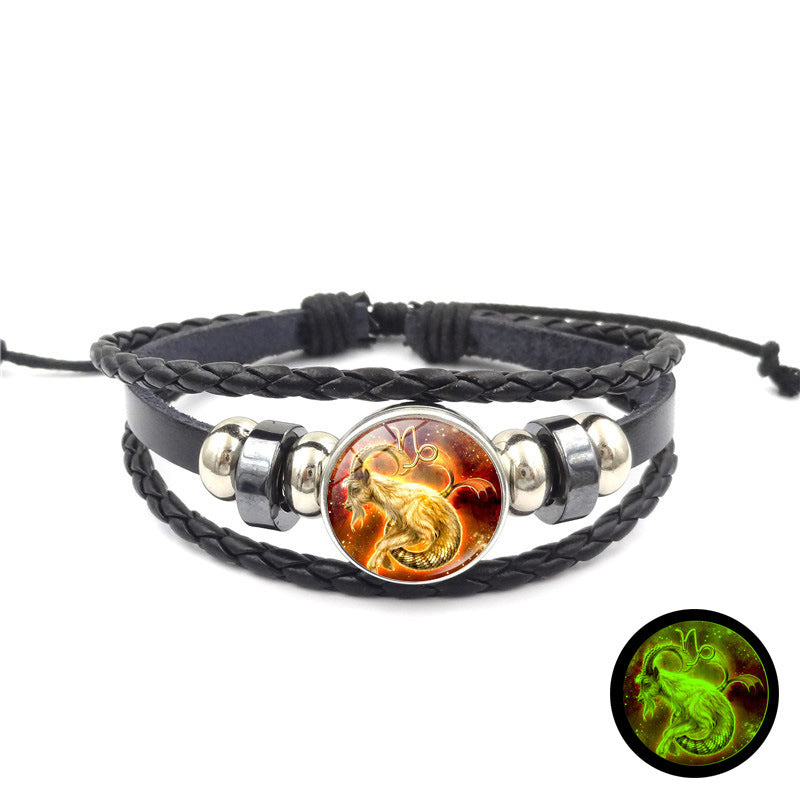 Time Stone Leather Woven Unisex Retro Punk Beaded Bracelets