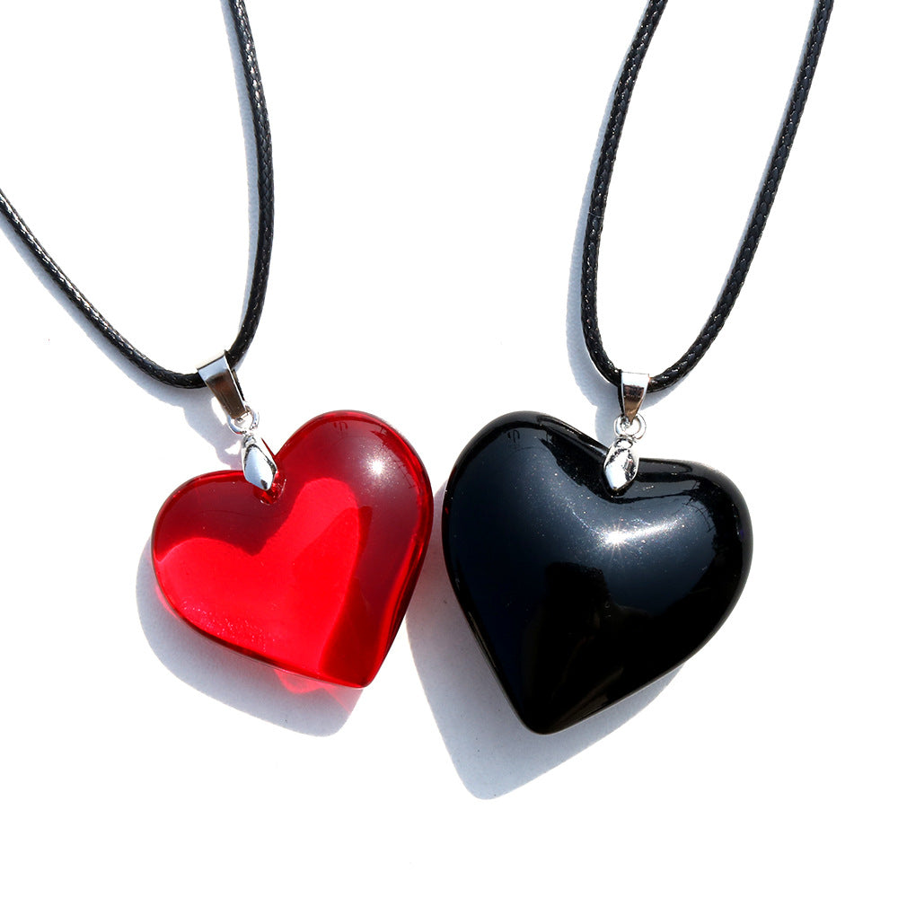 Red Love Simple Leather Rope Glass Sweet Cool Necklaces