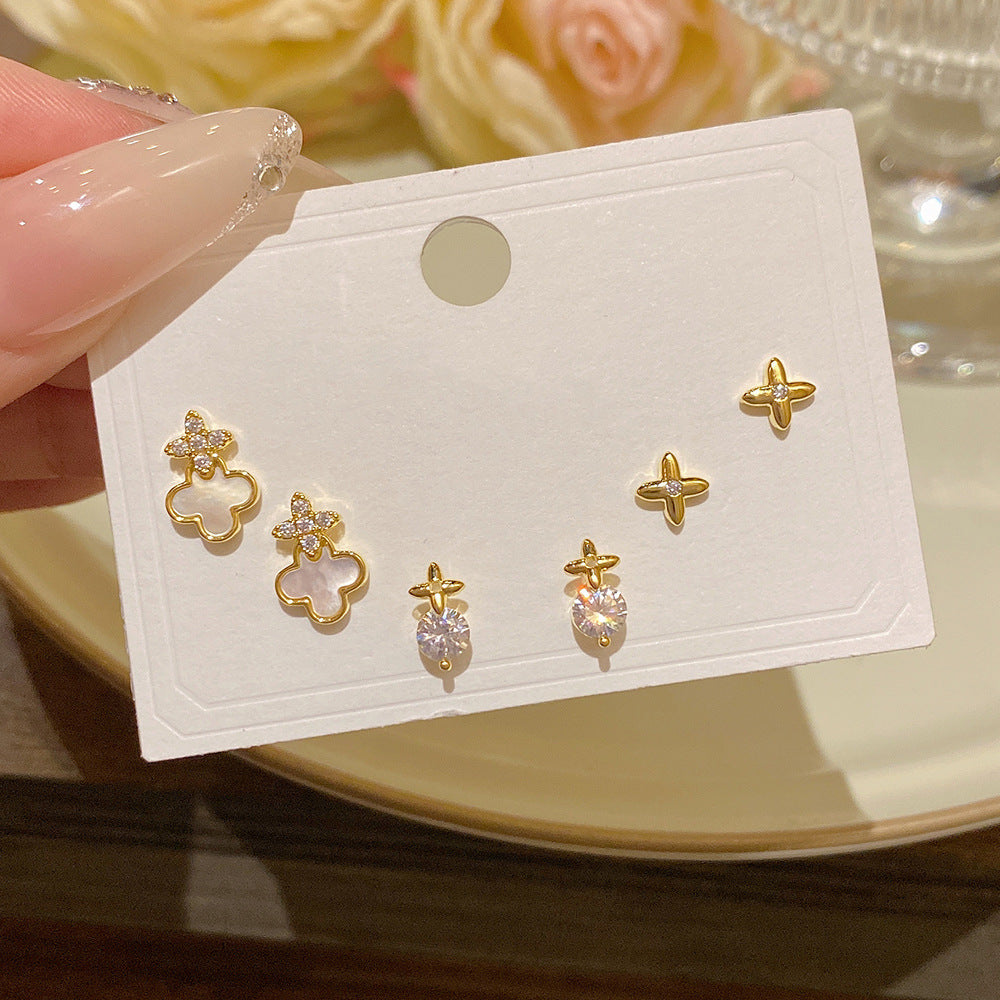 Women's Needle One Card Three Pairs Earings Small Delicate Summer High-grade Stud Earrings