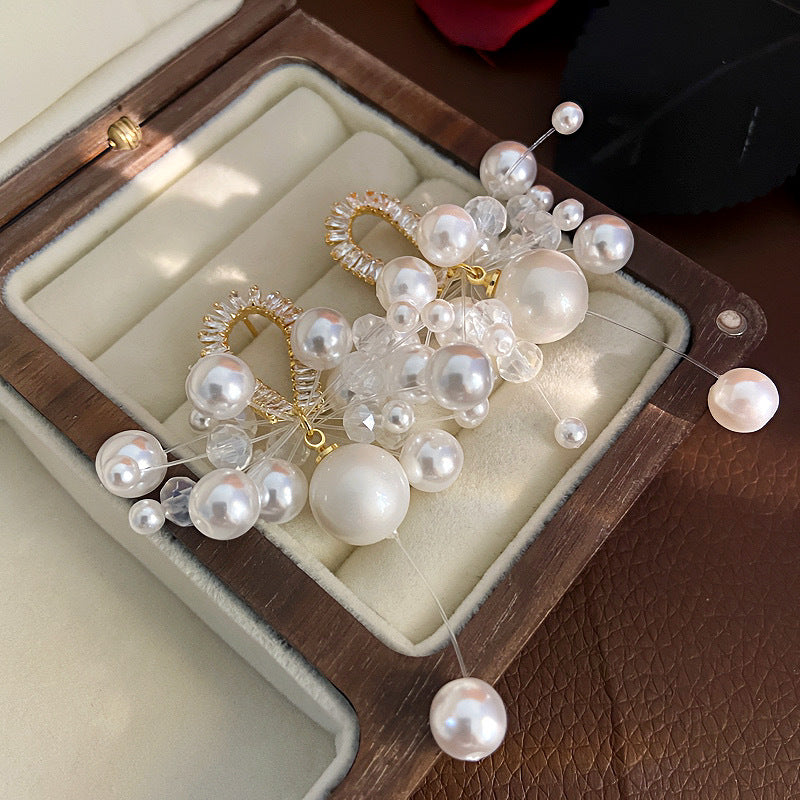 Women's Style Refined Simple High-grade Pearl Crystal Tassel Earrings