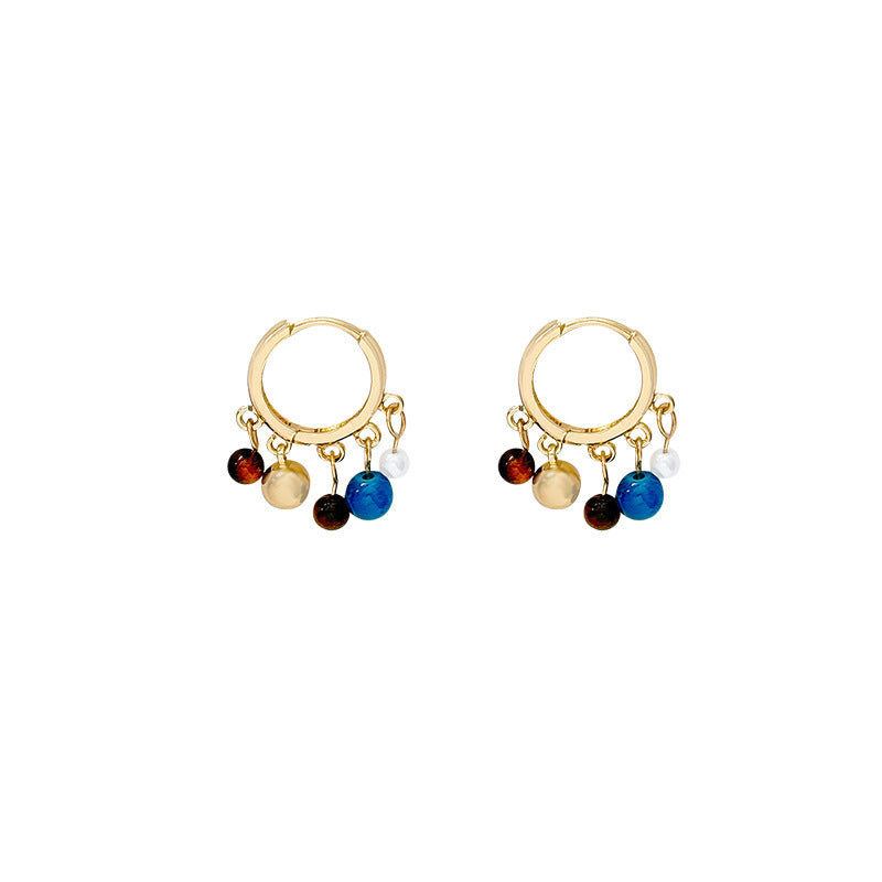 Chinese Style Contrast Color Beaded Natural Stud Earrings