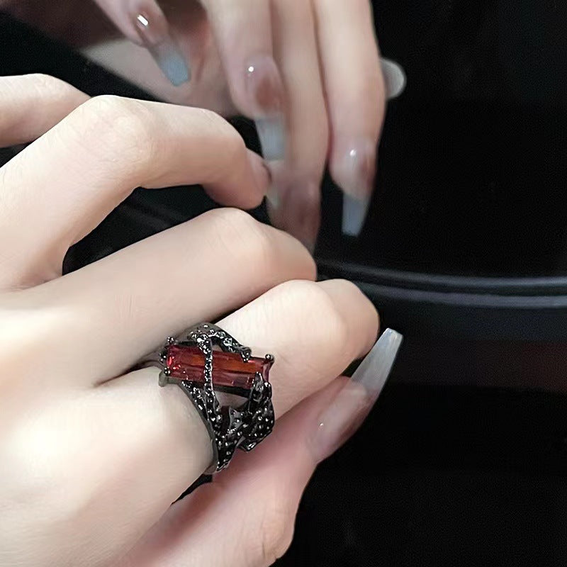 Female Dark Zircon Light Luxury Minority Design High Rings