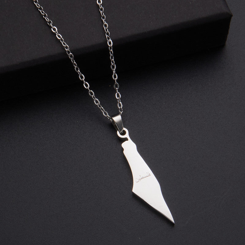 Oil Dripping Vintage Palestine Map Stainless Steel Necklaces