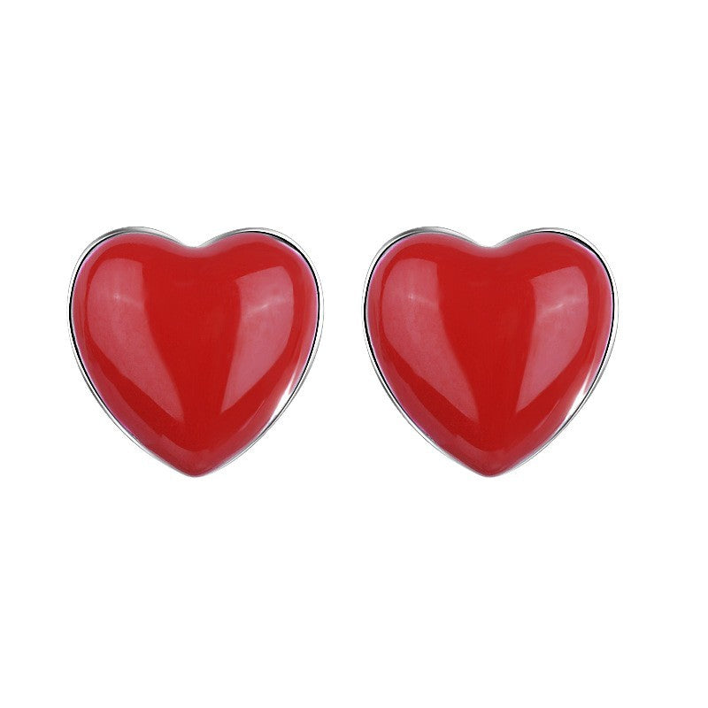 Women's Sier For Fashion Heart-shaped Red Dripping Enamel Rings