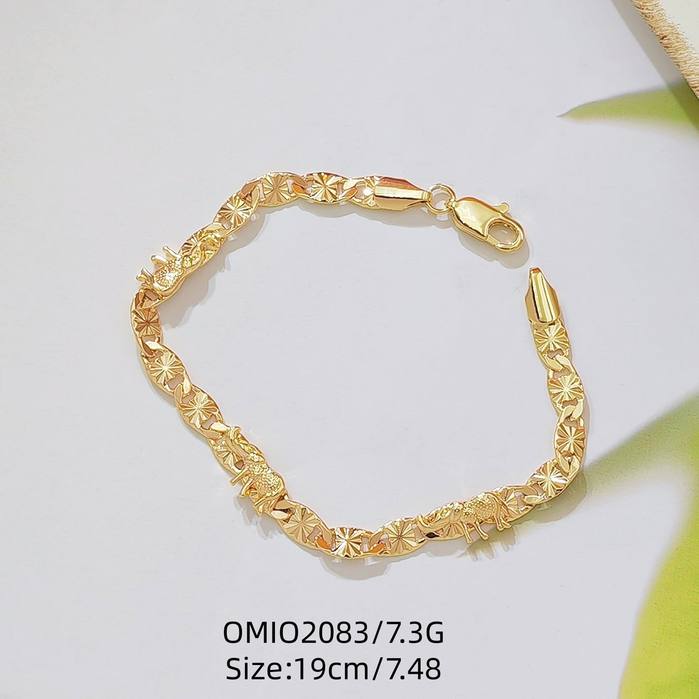 Women's Bright Surface Carven Design Elephant Gold Bracelet