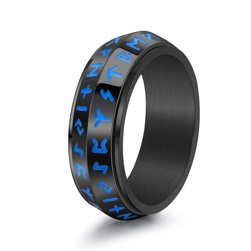 Men's Nordic Style Beveled Viking Rune Titanium Ring