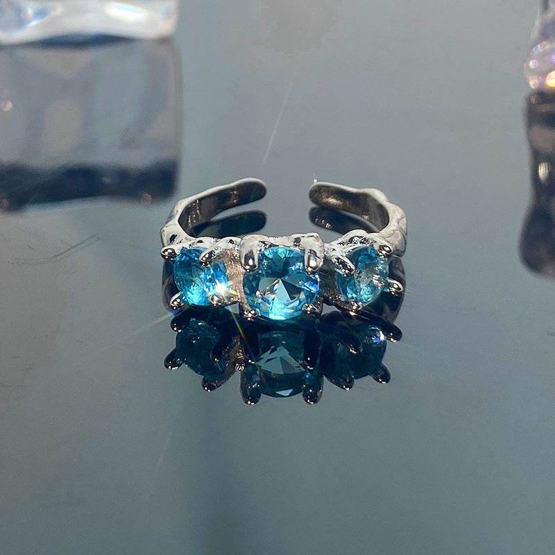 Mint Blue Color Love Heart-shaped Light Luxury Rings