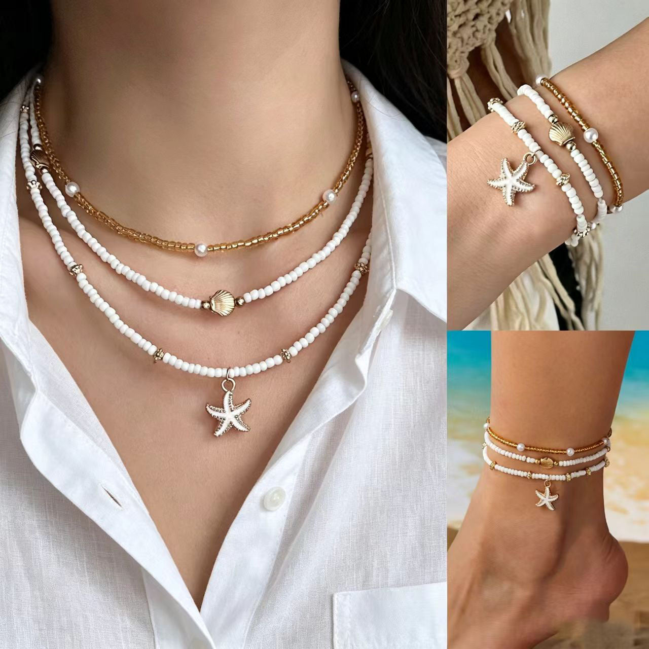 Beach Bead Shell Summer Versatile Starfish Necklace