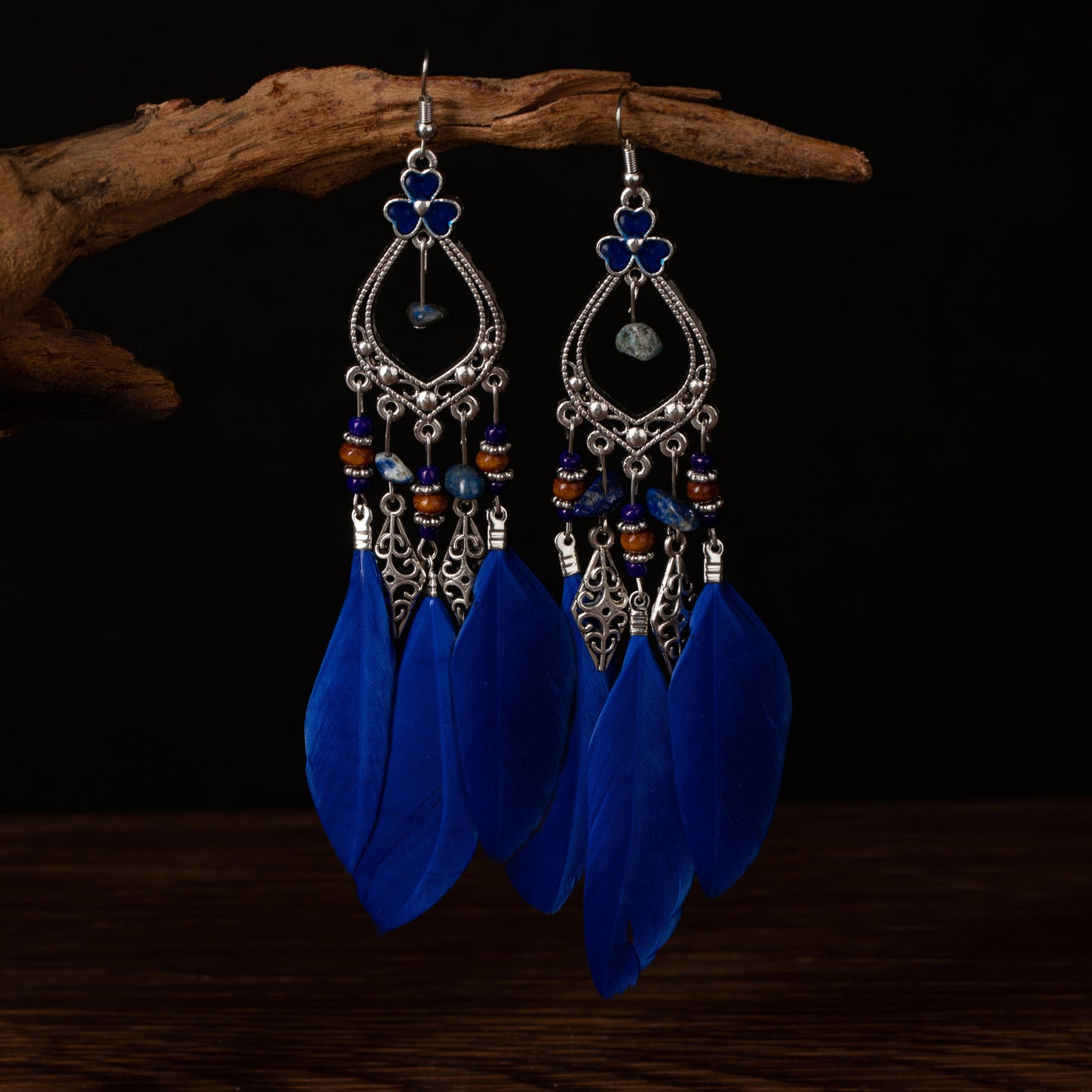 Women's Bohemian Feather Irregular Natural Stone Retro Earrings