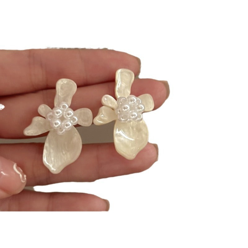 Fairy French Style Vintage Pearl Flower Acrylic Exquisite High Sense Earrings