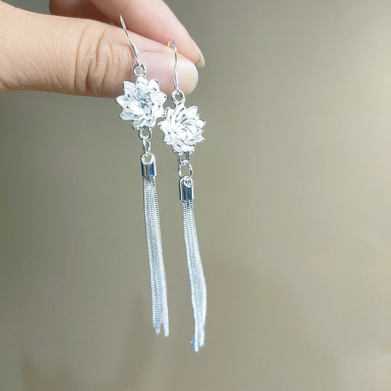 Flower Style Temperamental Long Eardrops Tassel Earrings