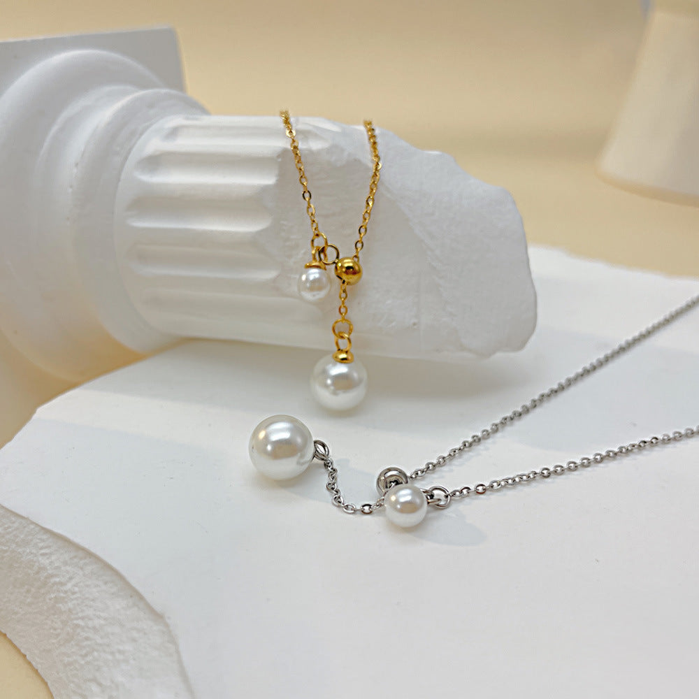 Women's Affordable Luxury Fashion Design Pearl Titanium Steel Clavicle Simple Necklaces