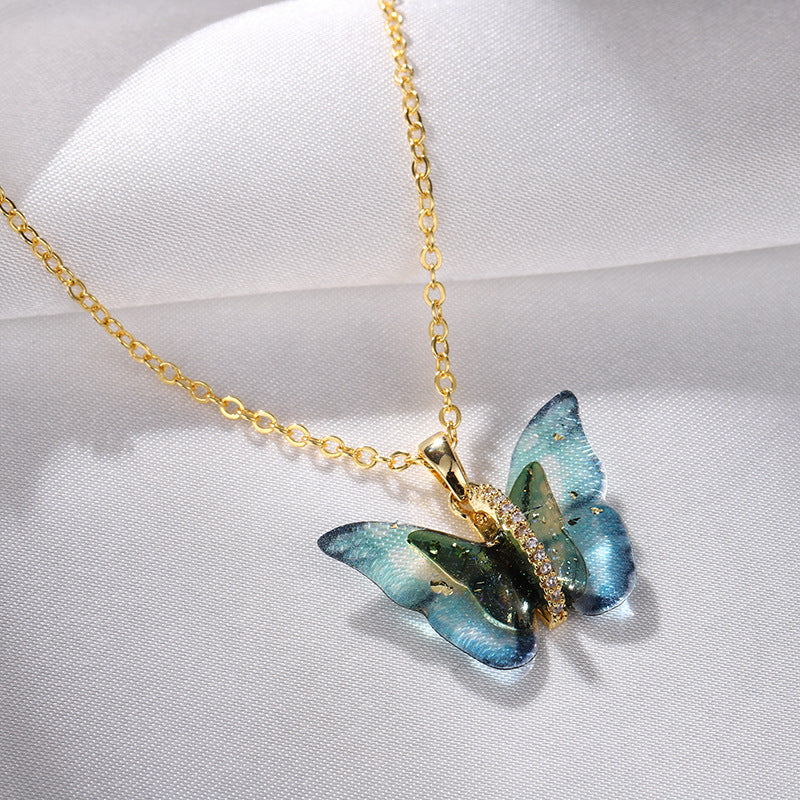 Fashionable Small Fresh Butterfly Alloy Diamond Full Exquisite Temperament Clavicle Necklace