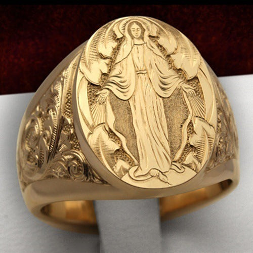 Neutral Gold-plated Virgin Mary Blessing Badge Rings
