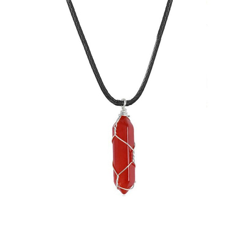 Copper Wire Winding Red Crystal Hexagonal Necklaces