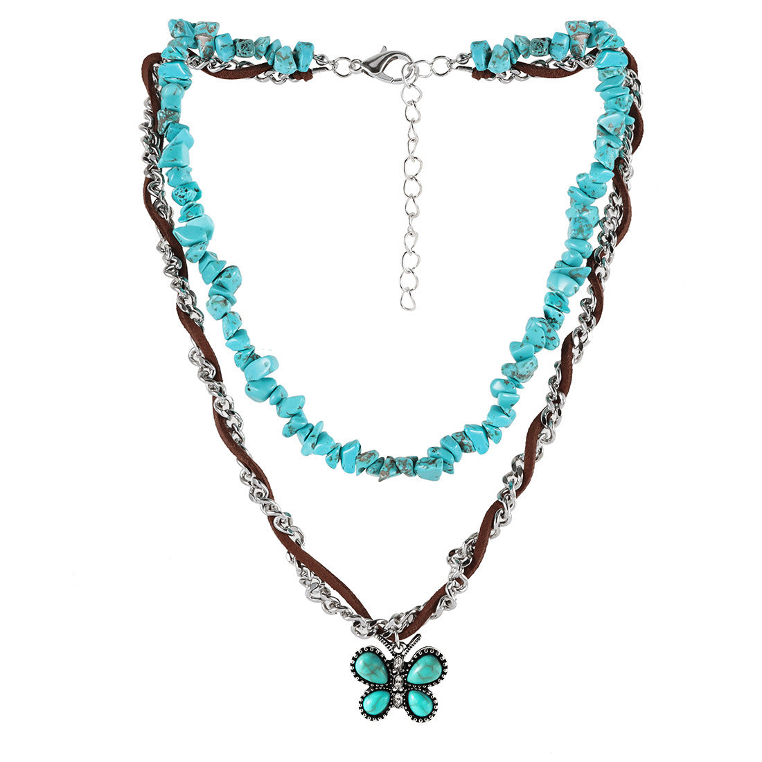 Ornament Turquoise Bohemian Style Twin Clavicle Necklaces