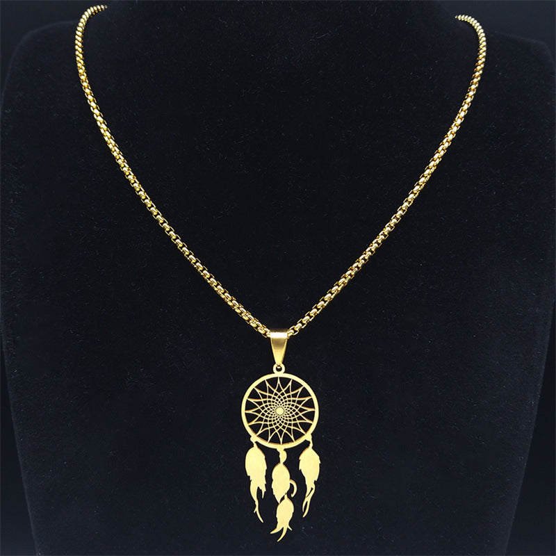 Style Stainless Steel Ornament Tassel Feather Necklaces
