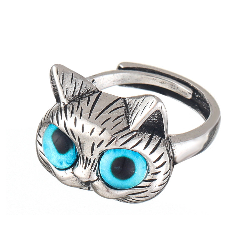 Fat Cat Blue Eyes Cute Alloy Pair For Couple Gift Ring