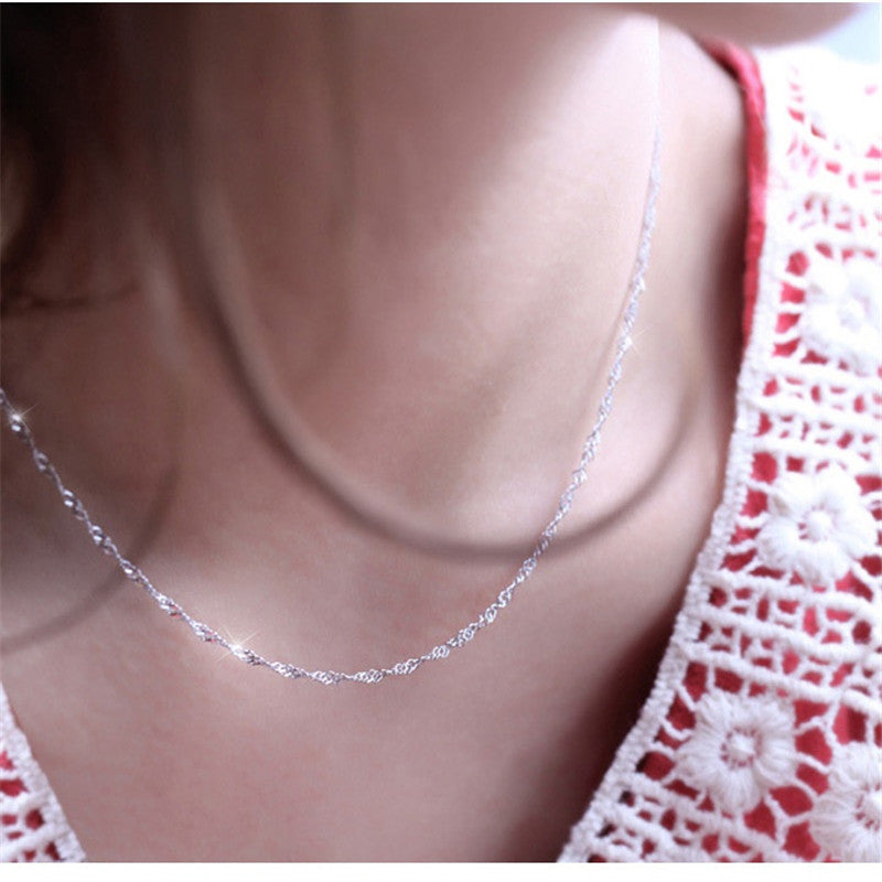 Women's Sier Plated Encrypted Water Wave Chain Necklaces