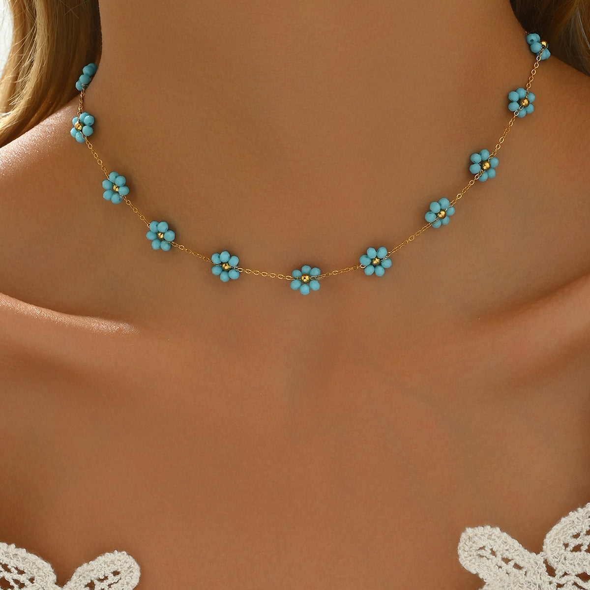 Women's Niche Flower Design Inlaid Crystal Long Necklaces