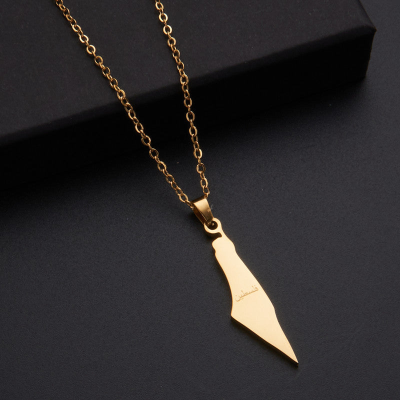 Oil Dripping Vintage Palestine Map Stainless Steel Necklaces