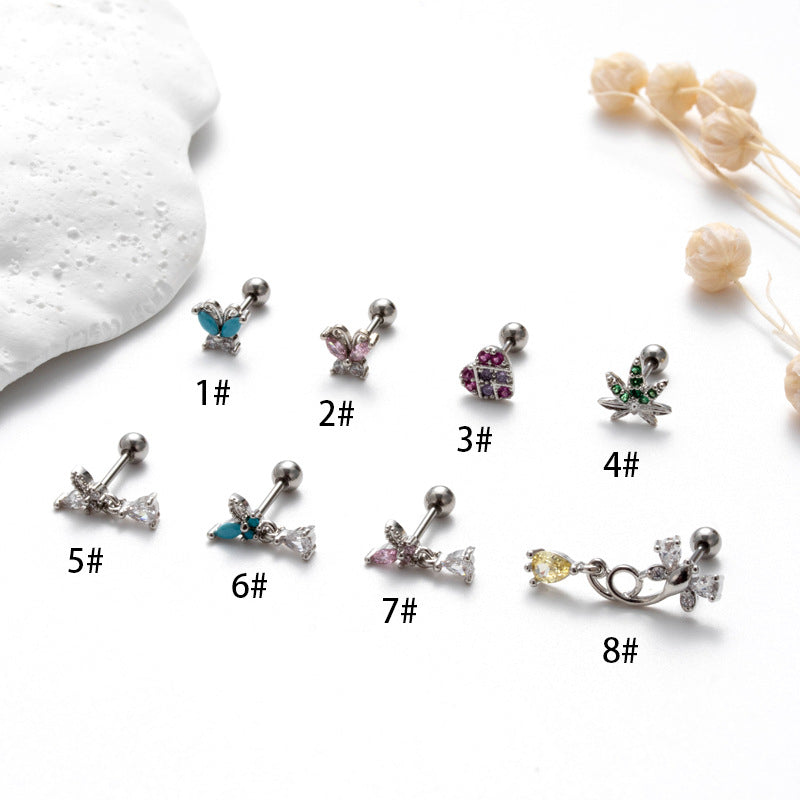 Pink Zirconium Butterfly Love Heart Fashion Earrings