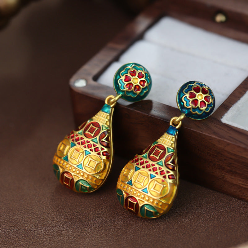 Women's Fashion Tassel Long Enamel Water Drop Earrings