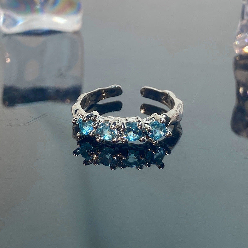 Mint Blue Color Love Heart-shaped Light Luxury Rings