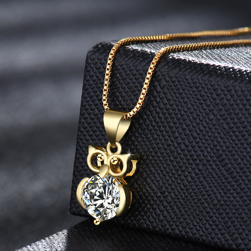 Fashion Female Summer Gold-plated Owl Rhinestone Pendants