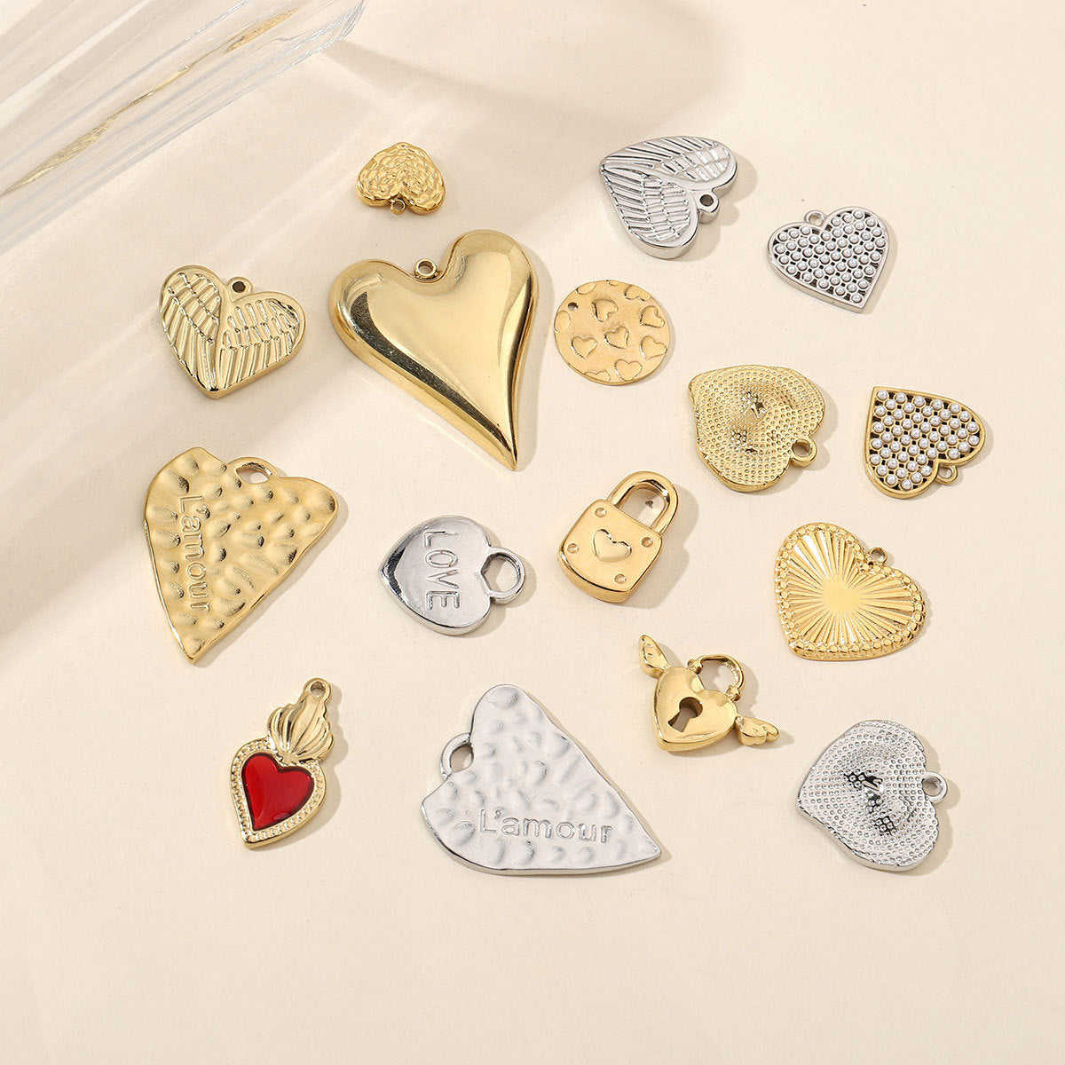 Peach Heart Wings Lock Stainless Steel Retro Titanium Pendants