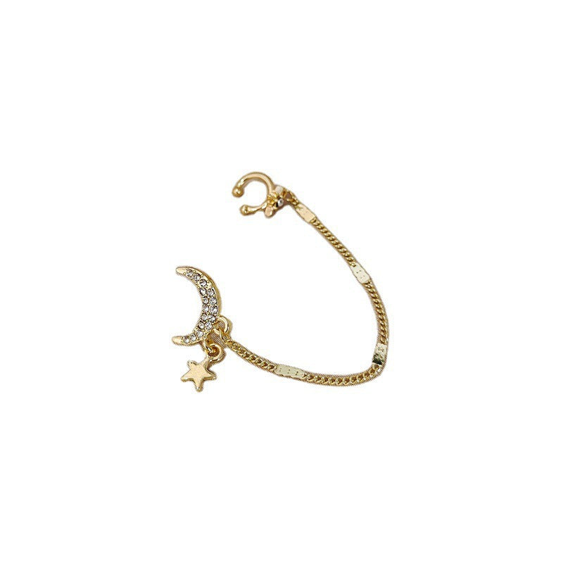 Pin Eardrops Wind Star Moon Zircon Ear Personality Earrings
