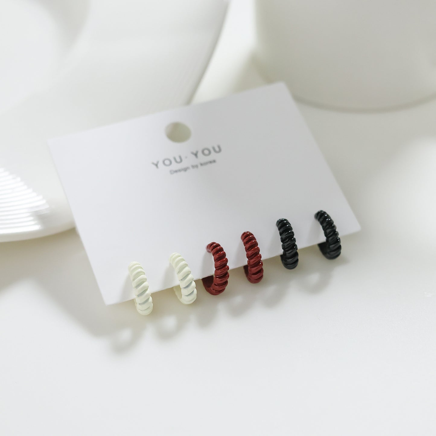 Red Shaped Ear Sier Needle Elegant Earrings