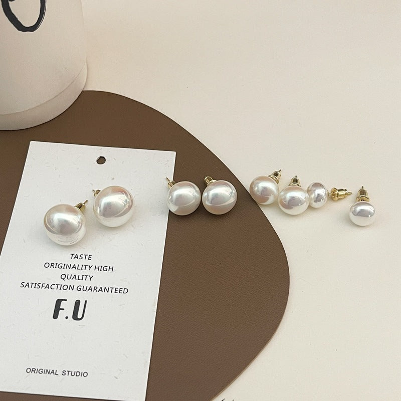 Women's Sier Needle Round Steamed Bread Mabe Pearl For Earrings