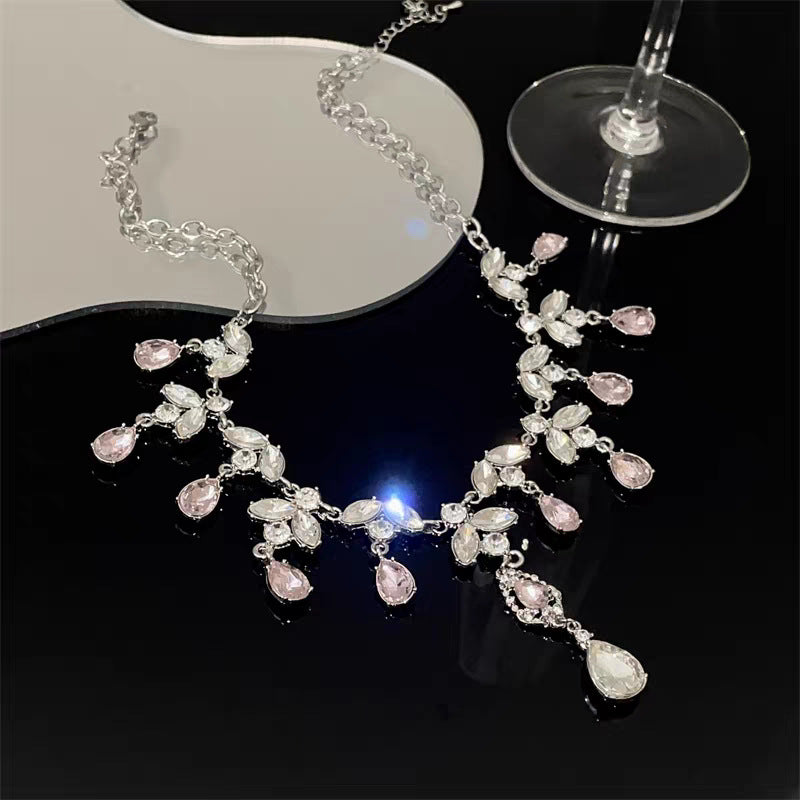 Rhinestone Zircon Pink Water Drop Light Necklaces