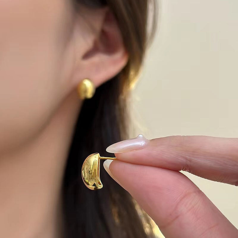 Women's Plated Sier Needle Bean Metal Trendy Earrings
