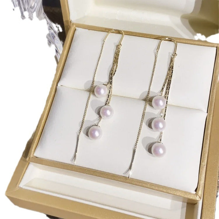 Design Pearl Ball Long Tassel Ear Thread Exquisite Earrings