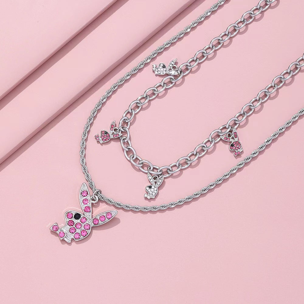 Fashion Hemp Flowers Chain Diamond Rabbit Necklaces