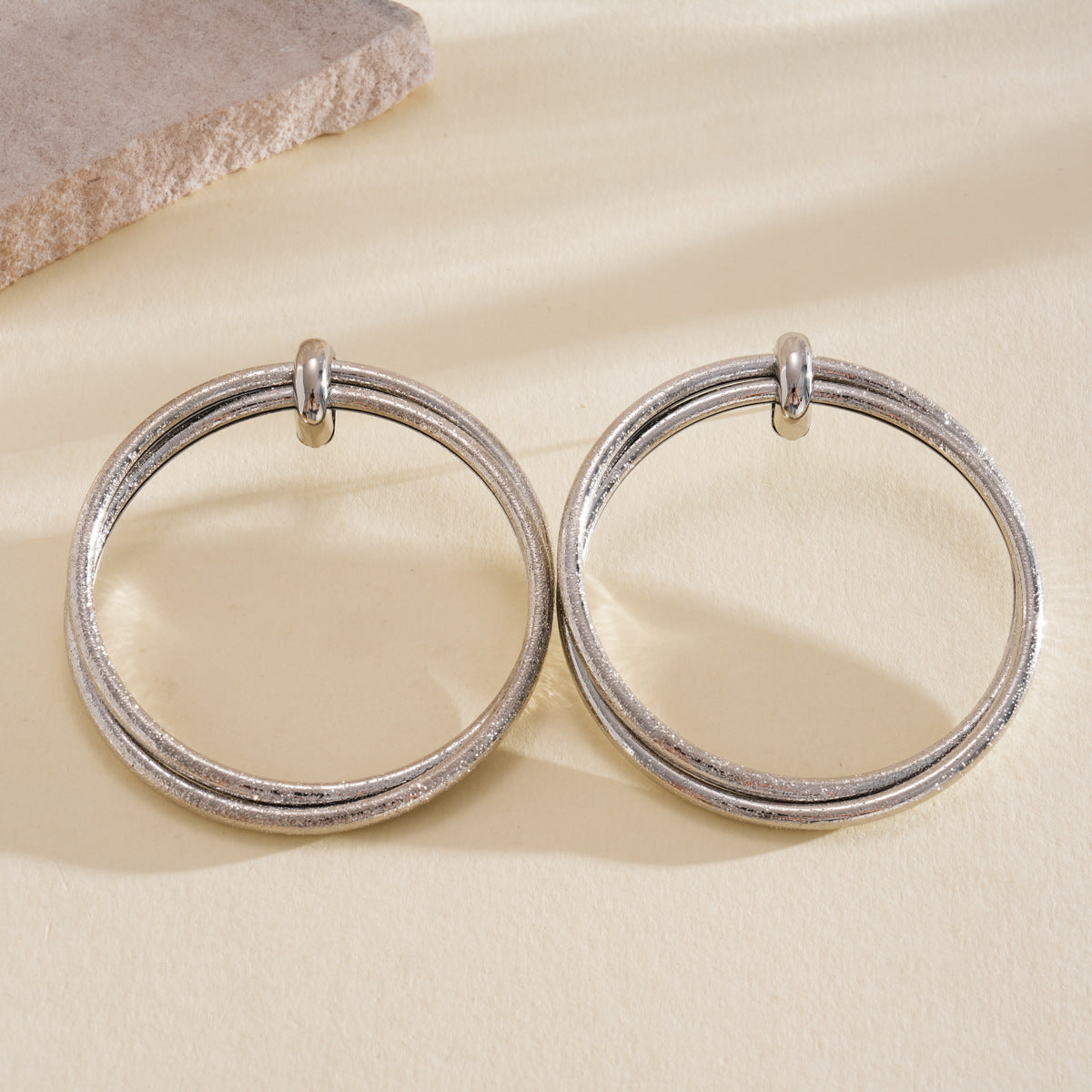 Pleated Round Cross Sier Simplicity Exaggeration Earrings