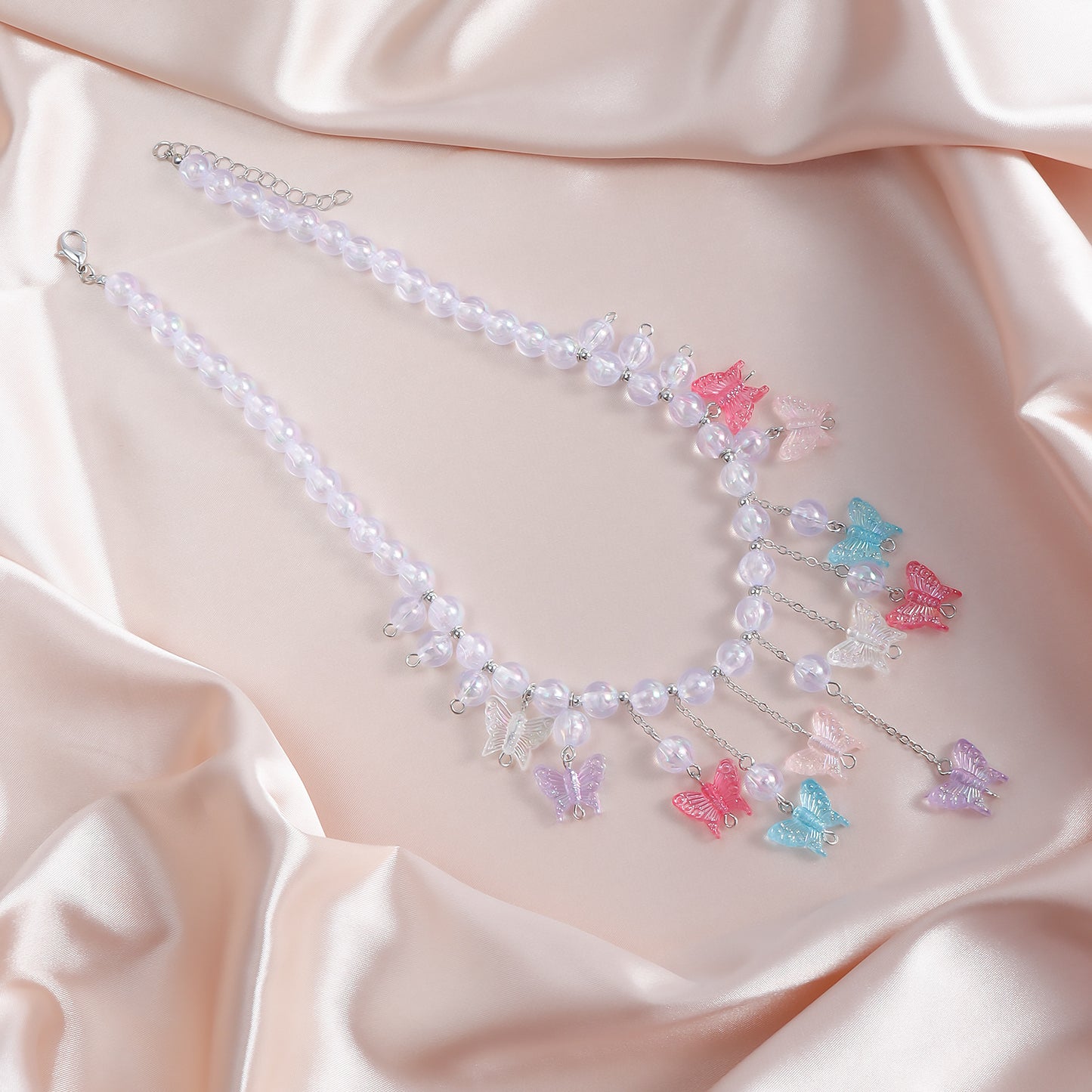 Women's Colorful Beaded Butterfly Fashion Temperament Chain Tassel Necklaces
