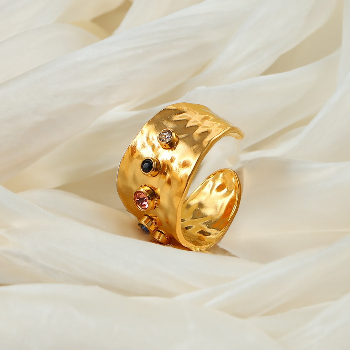 Crystal Zircon Titanium Steel Gold Plated Rings