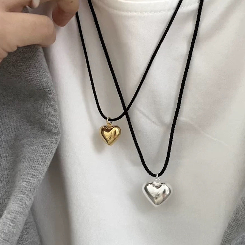 Long Braided Rope Metal Heart Female Niche Retro Necklaces