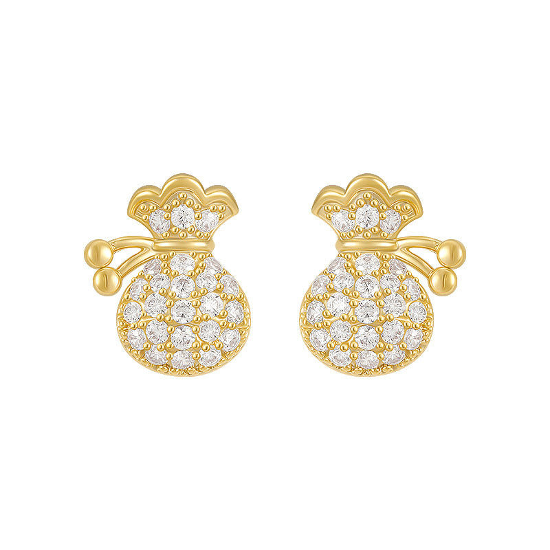 Women's Sier Needle Money Bag Small Ear Exquisite Unique Minority Design Stud Earrings