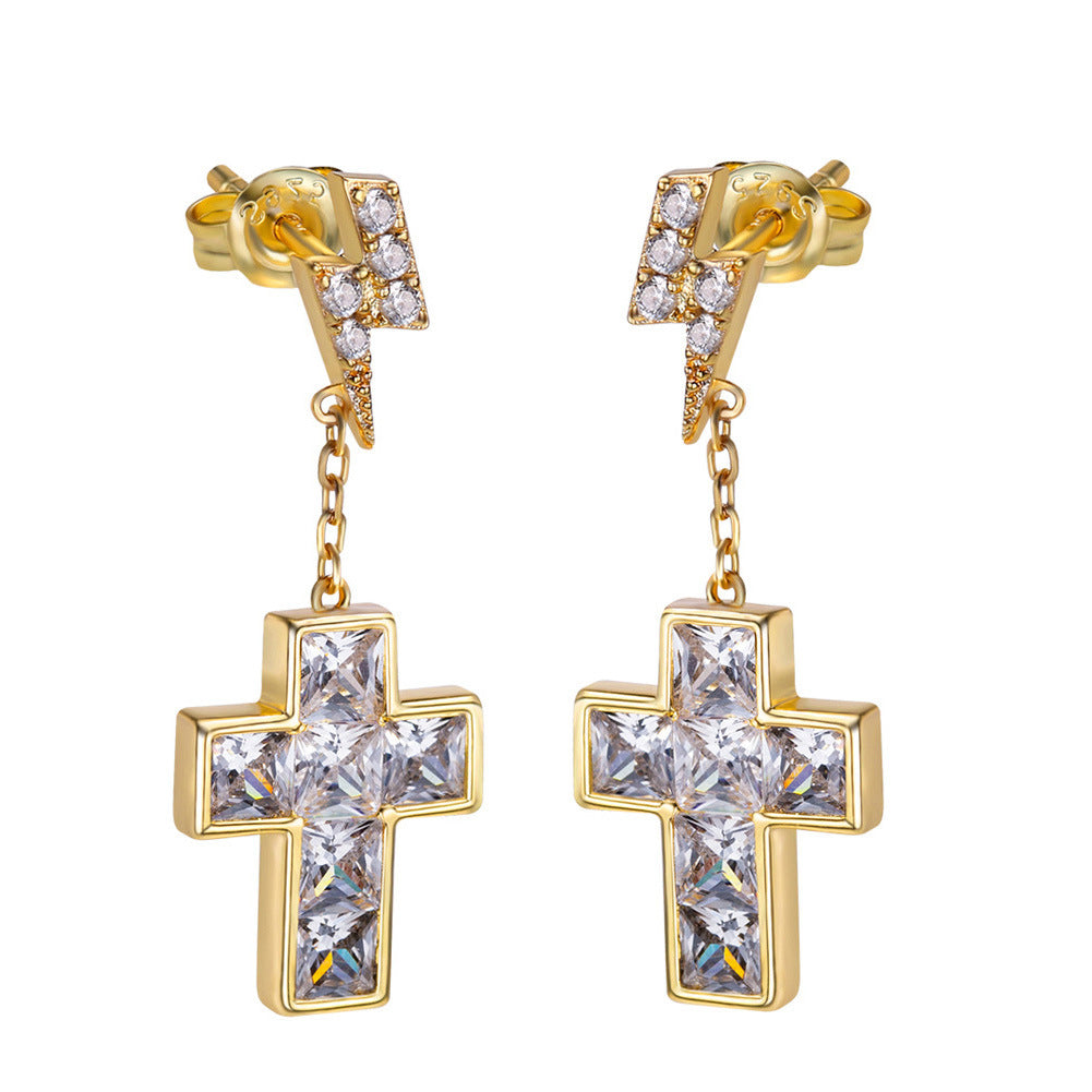 Hip Hop Full Diamond Cross Eardrops Male Earrings