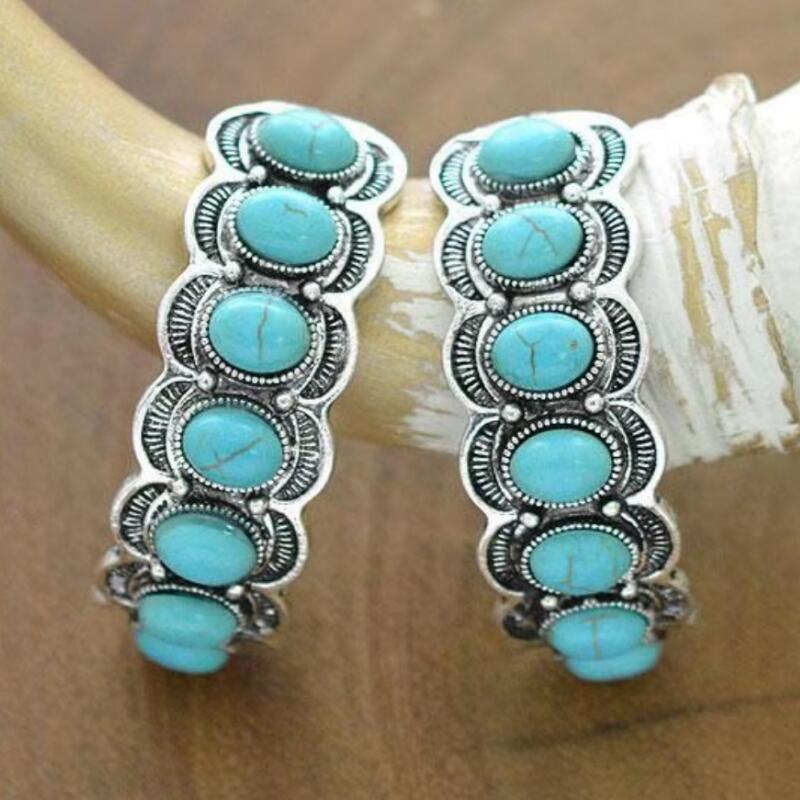 Turquoise Retro Personalized Geometric Big Ear Earrings